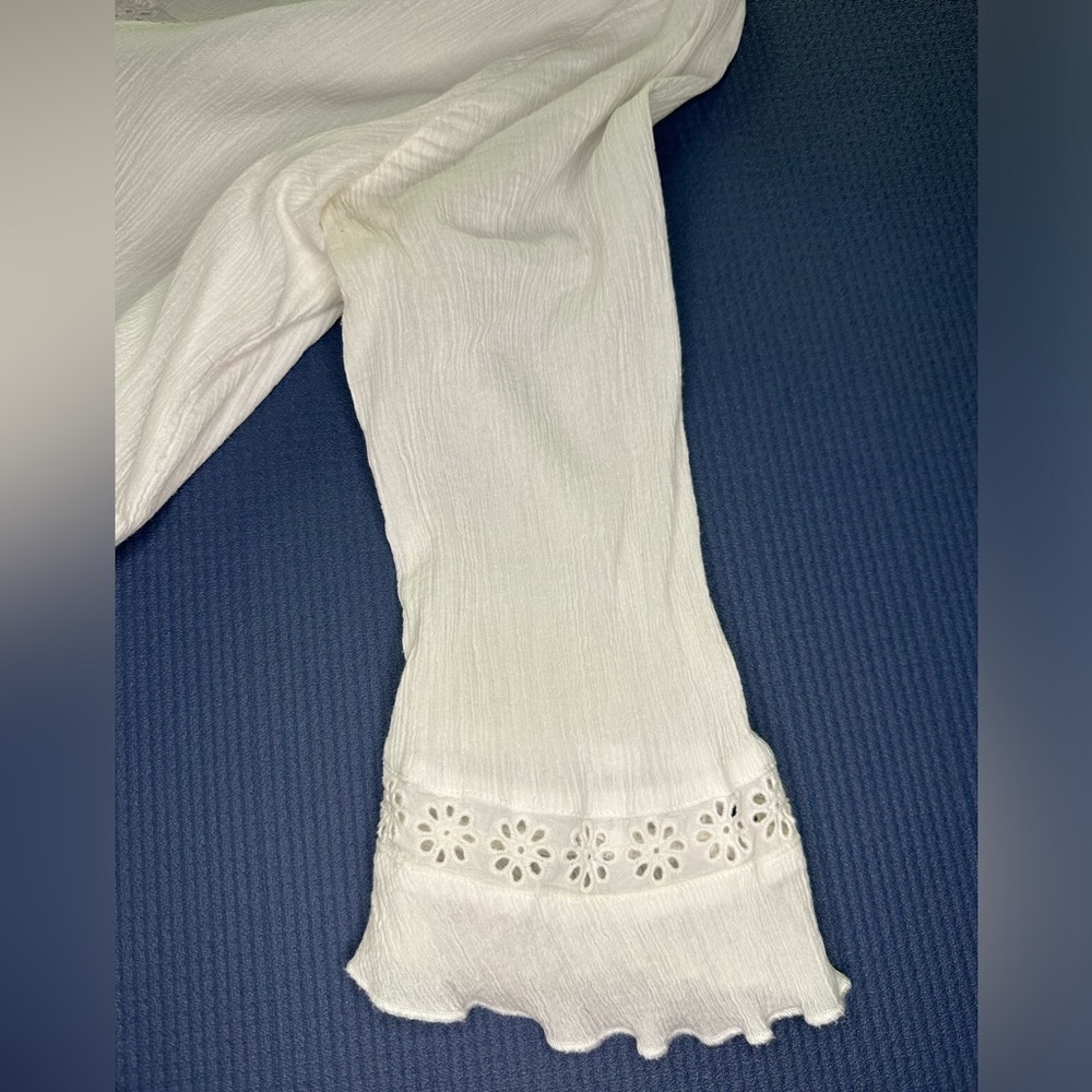 Sanctuary dress cotton eyelet trim pleated white 3/4 sleeves - Picture 8 of 16